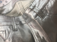 Beschichtung Pu Denim Stoff für Frauen Jeans Jacke Silber Farbe Gold Blau Rosa Farbe kundenspezifisch in China