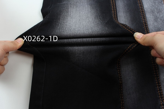 9.6 Oz Schwarz High Stretch Satin Gewebter Denim Stoff für Jeans