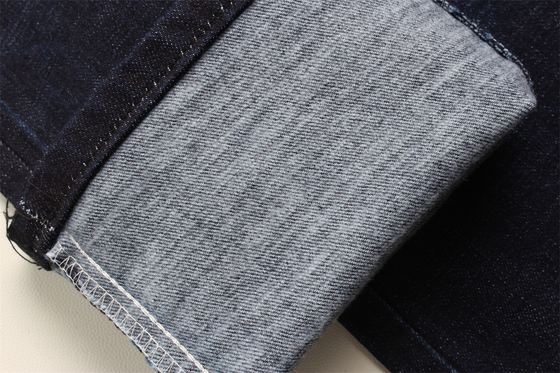 11.8 Oz Cross Slub Baumwolle Mischspandex Blau Denim Stoff Für Mann Jeans Stretch Indien Markt Stil Desizing Fleecing