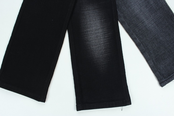 11.2 Oz Schwarz und Schwarz Rückseite Crosshatch Slub Denim Stoff