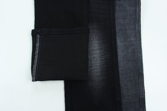 11.2 Oz Schwarz und Schwarz Rückseite Crosshatch Slub Denim Stoff