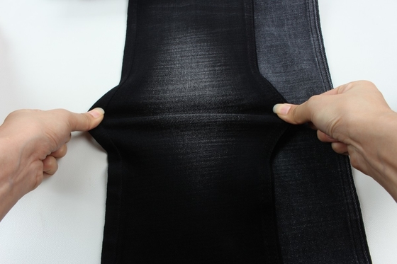 11.2 Oz Schwarz und Schwarz Rückseite Crosshatch Slub Denim Stoff
