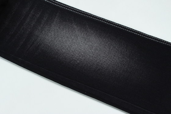 13.5oz Super dunkle schwarze Farbe Denim Stoff starre 100% Baumwolle Recyclinggarn für Arbeiter Jean Stoff Schwarz Schwarz Rückseite