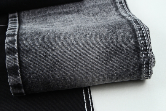 13.5oz Super dunkle schwarze Farbe Denim Stoff starre 100% Baumwolle Recyclinggarn für Arbeiter Jean Stoff Schwarz Schwarz Rückseite