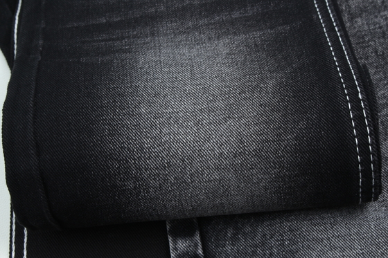 13.5oz Super dunkle schwarze Farbe Denim Stoff starre 100% Baumwolle Recyclinggarn für Arbeiter Jean Stoff Schwarz Schwarz Rückseite