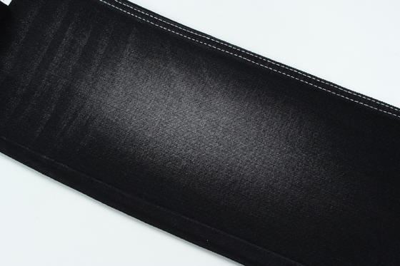 13.5oz Super dunkle schwarze Farbe Denim Stoff starre 100% Baumwolle Recyclinggarn für Arbeiter Jean Stoff Schwarz Schwarz Rückseite
