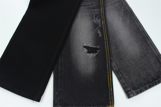 11oz Denim Stoff Steif 56%C 44%P Schwarz und Schwarz Rückseite Vollbreite 180cm