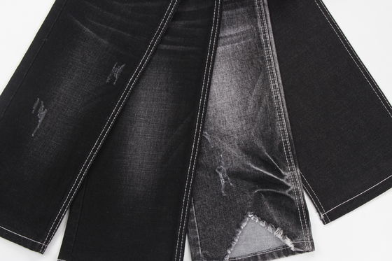 Hochwertiger, dunkelschwarzer Slub-Stretch-Denim-Stoff für Jeans