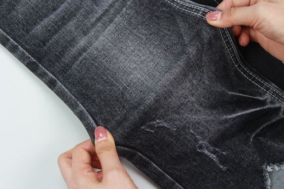 Hochwertiger, dunkelschwarzer Slub-Stretch-Denim-Stoff für Jeans
