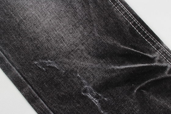 Hochwertiger, dunkelschwarzer Slub-Stretch-Denim-Stoff für Jeans