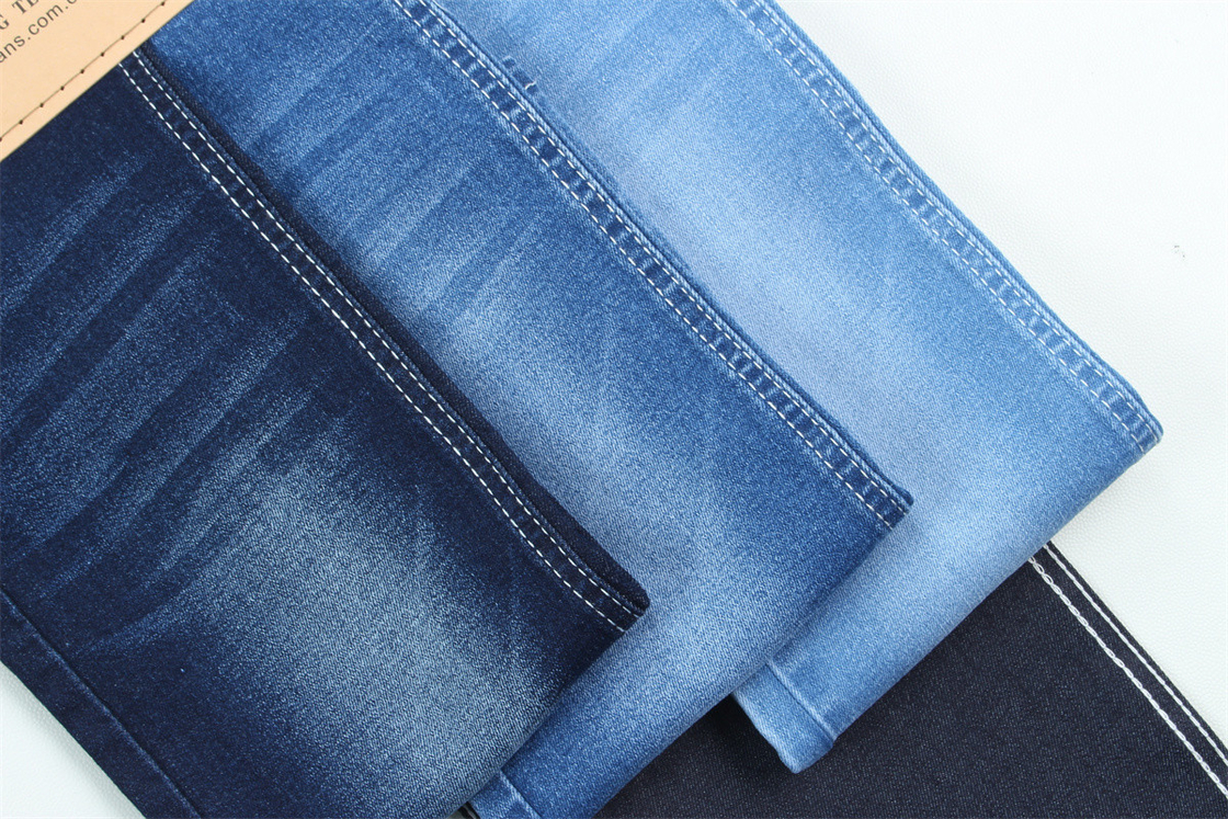 10.5 Oz Super Stretch Denim Stoff für Sommerfrauen Jeans Baumwolle Polyester Rayon Spandex mit Warp Slub High Stretch