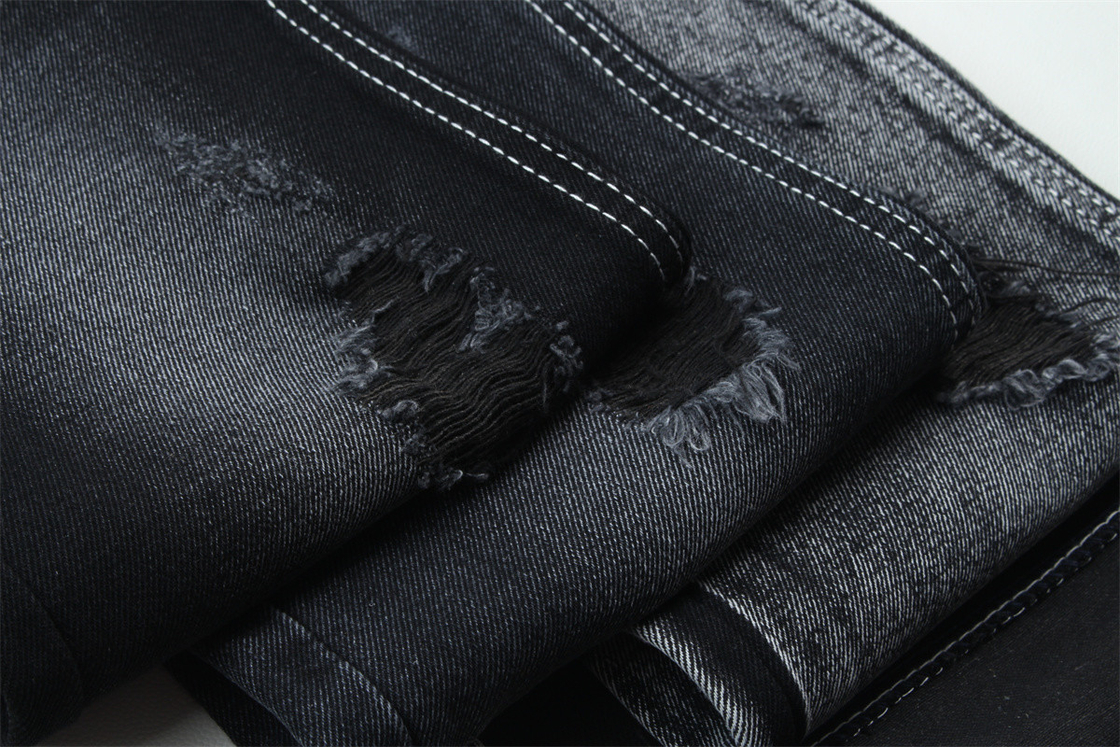11.5oz Denim Stoff Steif 56%C 44%P Schwarz Und Schwarz Rückseite Für Marken Stil Jeans Freund Stil Weich Handfeeling