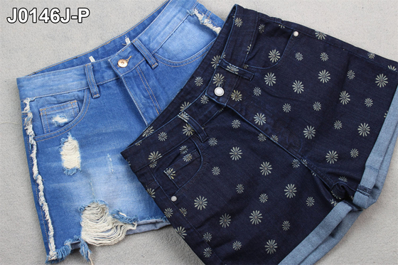 Flower Printed Denim Twill Fabric Stretch Raw Material For Women Jeans Fashion