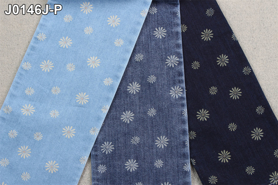 Flower Printed Denim Twill Fabric Stretch Raw Material For Women Jeans Fashion